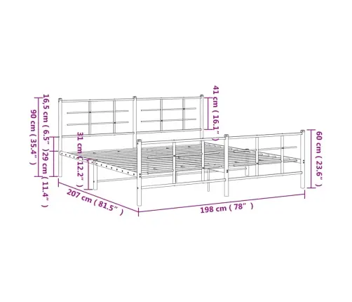 Gultas Rāmis Ar Galvgali Un Kājgali, Melns Metāls, 193X203 Cm Vidaxl
