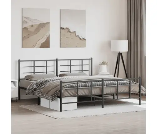 Metallist Voodiraam Peatsi Ja Jalutsiga, Must, 200X200 Cm