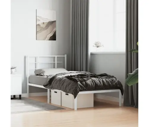 Gultas Rāmis Ar Galvgali, Balts Metāls, 90X200 Cm Vidaxl