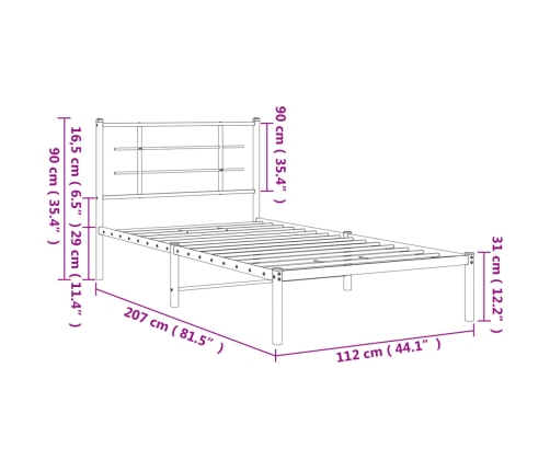 Metallist Voodiraam Peatsiga, Valge, 107X203 Cm