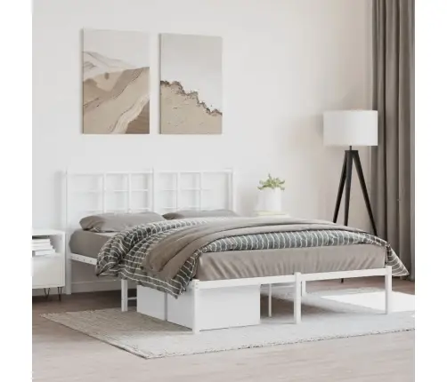 Gultas Rāmis Ar Galvgali, Balts Metāls, 140X200 Cm Vidaxl