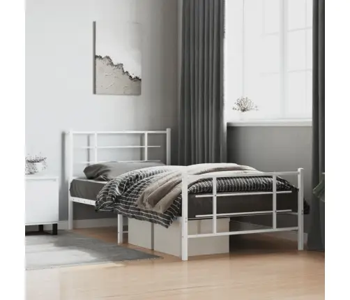 Gultas Rāmis Ar Galvgali Un Kājgali, Balts Metāls, 107X203 Cm Vidaxl