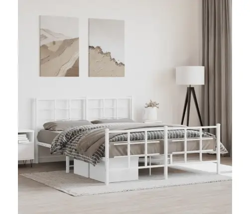 Metallist Voodiraam Peatsi Ja Jalutsiga, Valge, 150 X 200 Cm