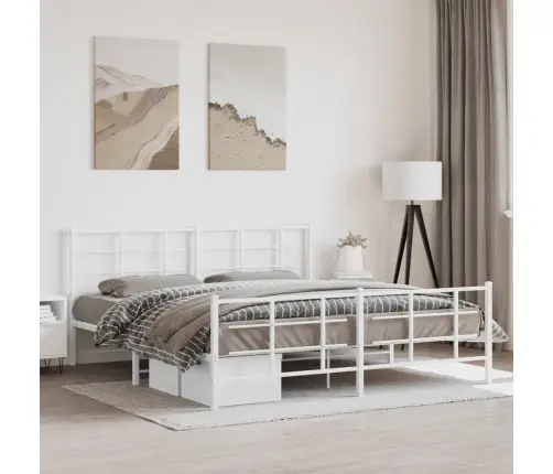 Metallist Voodiraam Peatsi Ja Jalutsiga, Valge, 183X213 Cm