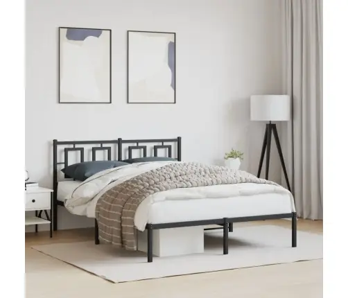 Gultas Rāmis Ar Galvgali, Melns Metāls, 135X190 Cm Vidaxl