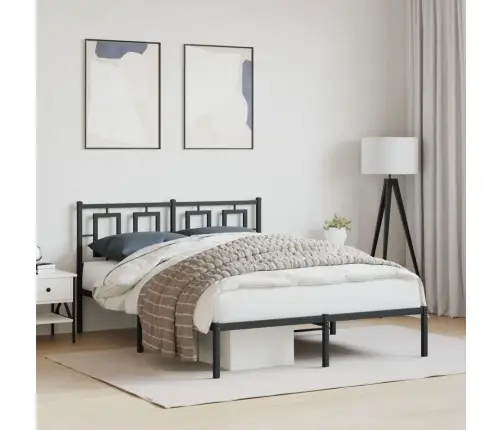 Gultas Rāmis Ar Galvgali, Melns Metāls, 140X200 Cm Vidaxl
