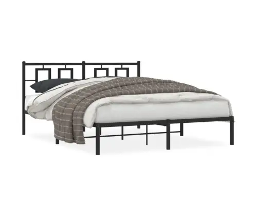 Gultas Rāmis Ar Galvgali, Melns Metāls, 150X200 Cm Vidaxl