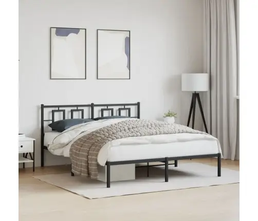 Gultas Rāmis Ar Galvgali, Melns Metāls, 150X200 Cm Vidaxl