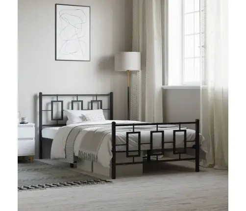 Gultas Rāmis Ar Galvgali Un Kājgali, Melns Metāls, 107X203 Cm Vidaxl