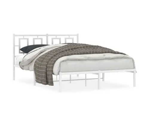 Gultas Rāmis Ar Galvgali, Balts Metāls, 135X190 Cm Vidaxl