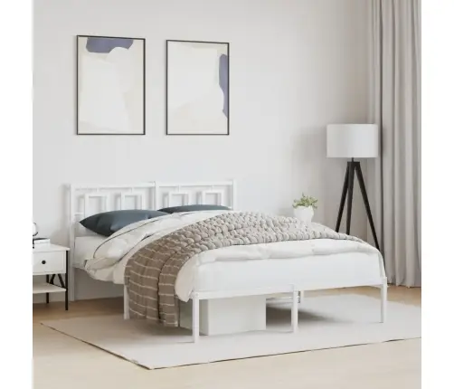 Gultas Rāmis Ar Galvgali, Balts Metāls, 140X190 Cm Vidaxl