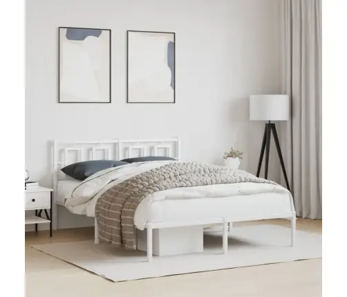 Gultas Rāmis Ar Galvgali, Balts Metāls, 140X200 Cm Vidaxl