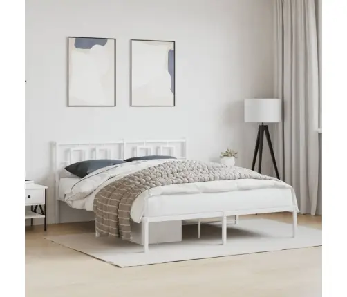 Gultas Rāmis Ar Galvgali, Balts Metāls, 150X200 Cm Vidaxl