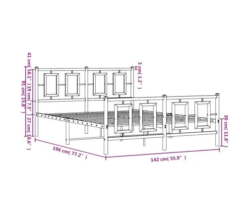 Lovos Rėmas Su Galvūgaliu/Kojūgaliu, Baltas, 135X190cm Metalas