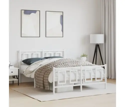 Metallist Voodiraam Peatsi Ja Jalutsiga, Valge, 140 X 200 Cm