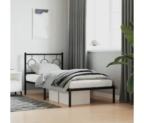 Gultas Rāmis Ar Galvgali, Melns Metāls, 90X190 Cm Vidaxl