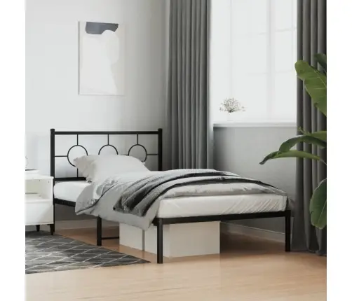 Gultas Rāmis Ar Galvgali, Melns Metāls, 107X203 Cm Vidaxl