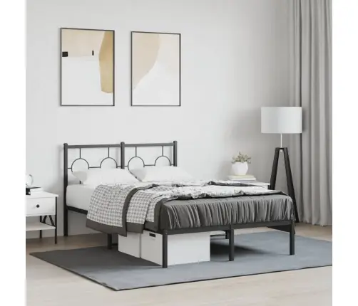 Gultas Rāmis Ar Galvgali, Melns Metāls, 120X190 Cm Vidaxl