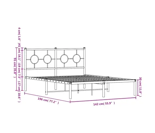 Metallist Voodiraam Peatsiga, Must, 135X190 Cm