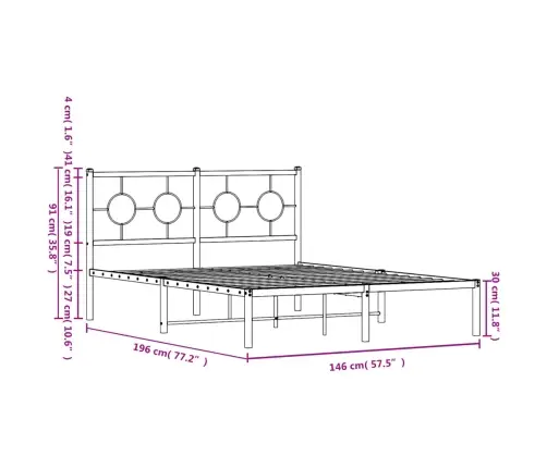 Gultas Rāmis Ar Galvgali, Melns Metāls, 140X190 Cm Vidaxl