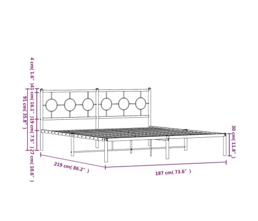 Gultas Rāmis Ar Galvgali, Melns Metāls, 183X213 Cm Vidaxl