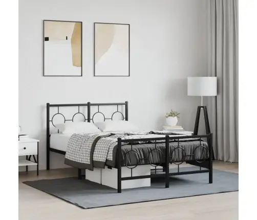 Gultas Rāmis Ar Galvgali Un Kājgali, Melns Metāls, 120X200 Cm Vidaxl