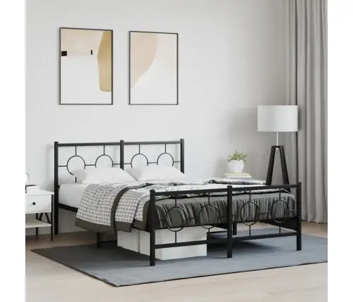 Gultas Rāmis Ar Galvgali Un Kājgali, Melns Metāls, 135X190 Cm Vidaxl