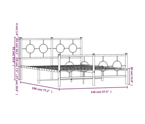 Lovos Rėmas Su Galvūgaliu/Kojūgaliu, Juodas, 140X190cm Metalas