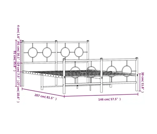 Gultas Rāmis Ar Galvgali Un Kājgali, Melns Metāls, 140X200 Cm Vidaxl