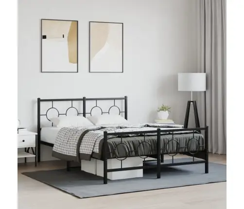 Gultas Rāmis Ar Galvgali Un Kājgali, Melns Metāls, 140X200 Cm Vidaxl
