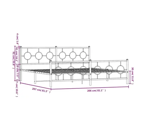 Gultas Rāmis Ar Galvgali Un Kājgali, Melns Metāls, 200X200 Cm Vidaxl