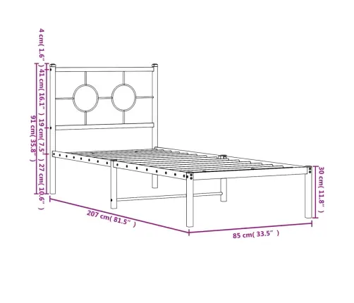 Gultas Rāmis Ar Galvgali, Balts Metāls, 80X200 Cm Vidaxl