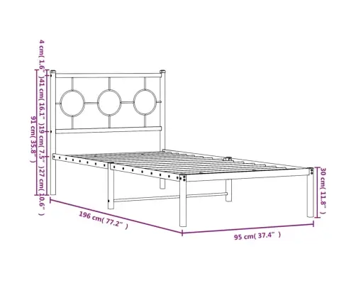 Metallist Voodiraam Peatsiga, Valge, 90 X 190 Cm