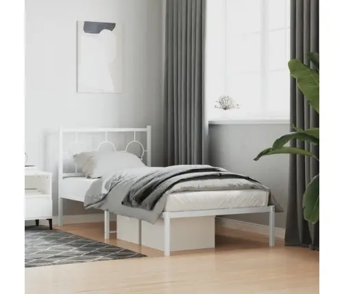 Metallist Voodiraam Peatsiga, Valge, 90 X 190 Cm