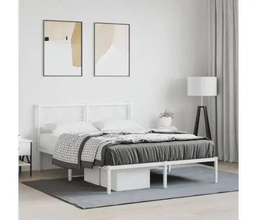 Gultas Rāmis Ar Galvgali, Balts Metāls, 140X200 Cm Vidaxl