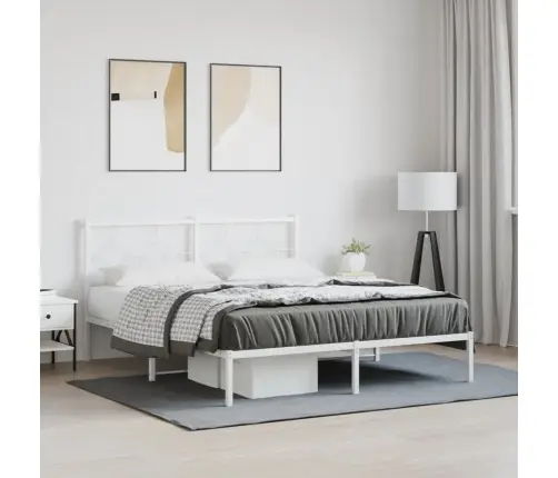 Metallist Voodiraam Peatsiga, Valge, 150X200 Cm