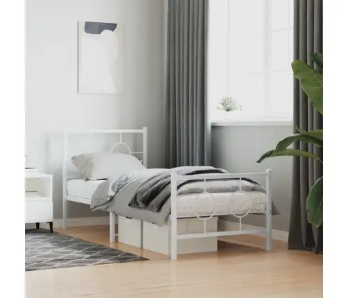 Gultas Rāmis Ar Galvgali Un Kājgali, Balts Metāls, 80X200 Cm Vidaxl