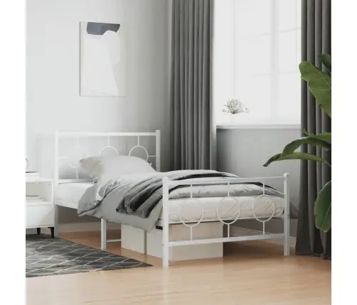 Gultas Rāmis Ar Galvgali Un Kājgali, Balts Metāls, 100X200 Cm Vidaxl