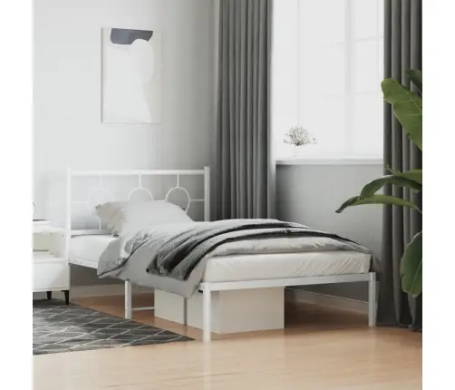 Metallist Voodiraam Peatsi Ja Jalutsiga, Valge, 107X203 Cm