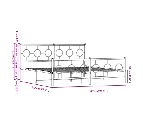 Gultas Rāmis Ar Galvgali Un Kājgali, Balts Metāls, 180X200 Cm Vidaxl