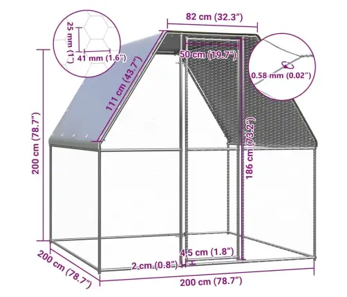 Vistu Būris, 2X2X2 M, Sudrabains Un Pelēks, Cinkots Tērauds Vidaxl