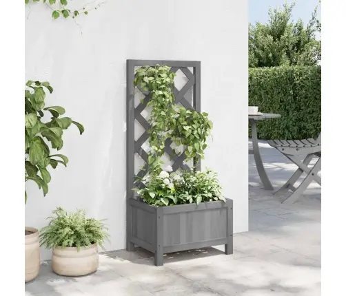 Puķu Kaste Ar Špaleru, Pelēka, Egles Masīvkoks Vidaxl