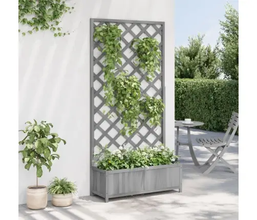 Puķu Kaste Ar Špaleru, Pelēka, Egles Masīvkoks Vidaxl