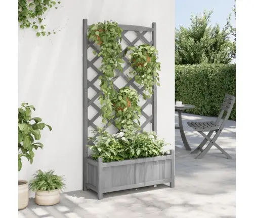 Puķu Kaste Ar Špaleru, Pelēka, Egles Masīvkoks Vidaxl