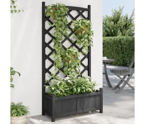 Puķu Kaste Ar Špaleru, Melna, Egles Masīvkoks Vidaxl