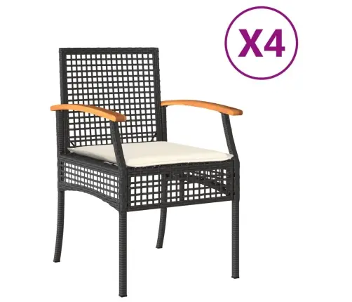 Dārza Krēsli Ar Matračiem, 4 Gb., Melna Pe Rotangpalma, Akācija Vidaxl