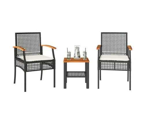 3-Daļīgs Bistro Mēbeļu Komplekts, Melna Pe Rotangpalma, Akācija Vidaxl 3-Daļīgs Bistro Mēbeļu Komplekts, Melna Pe Rotangpalma, Akācija Vidaxl