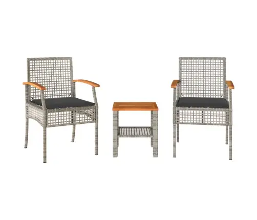 3-Daļīgs Bistro Mēbeļu Komplekts, Matrači,Pelēka Pe Rotangpalma Vidaxl