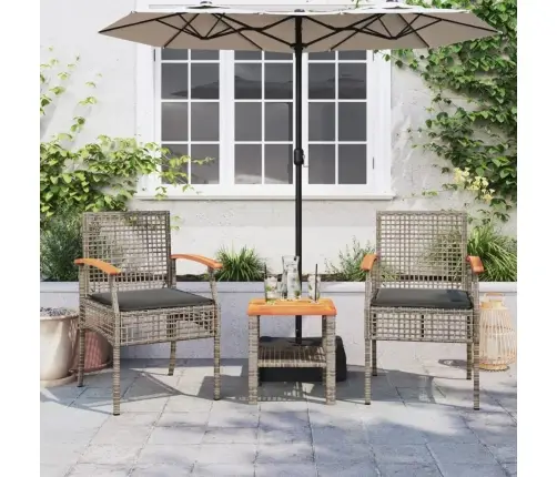 3-Daļīgs Bistro Mēbeļu Komplekts, Matrači,Pelēka Pe Rotangpalma Vidaxl
