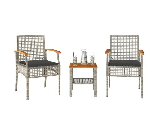 3-Daļīgs Bistro Mēbeļu Komplekts, Matrači,Pelēka Pe Rotangpalma Vidaxl